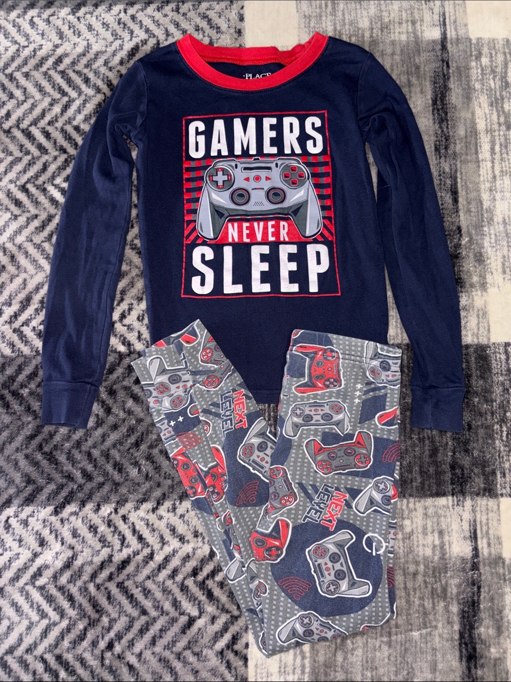 Place Navy, Red & Gray "Gamers Never Sleep" Pajama Set